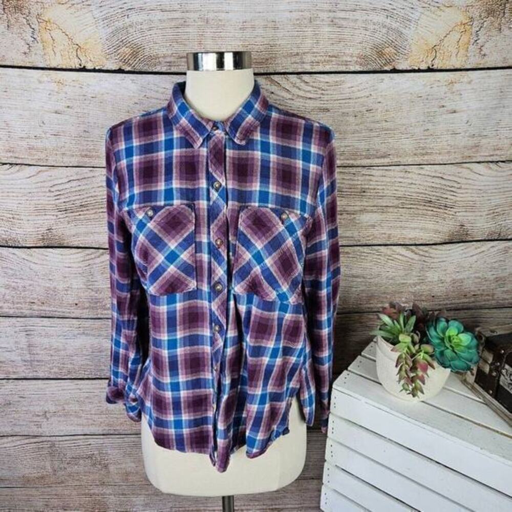 Lucky Brand Women's Blue Soft Plaid Button Down Long Sleeve Shirt Size Small
